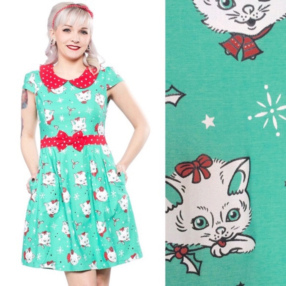 Sourpuss Lizzie Christmas Kitties Dress